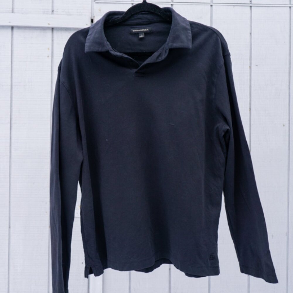 Banana Republic Black Henley L/S Top Shirt Tee Thermal L 100% Cotton EUC